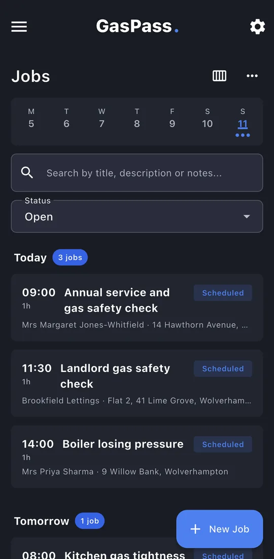 The Jobs screen
