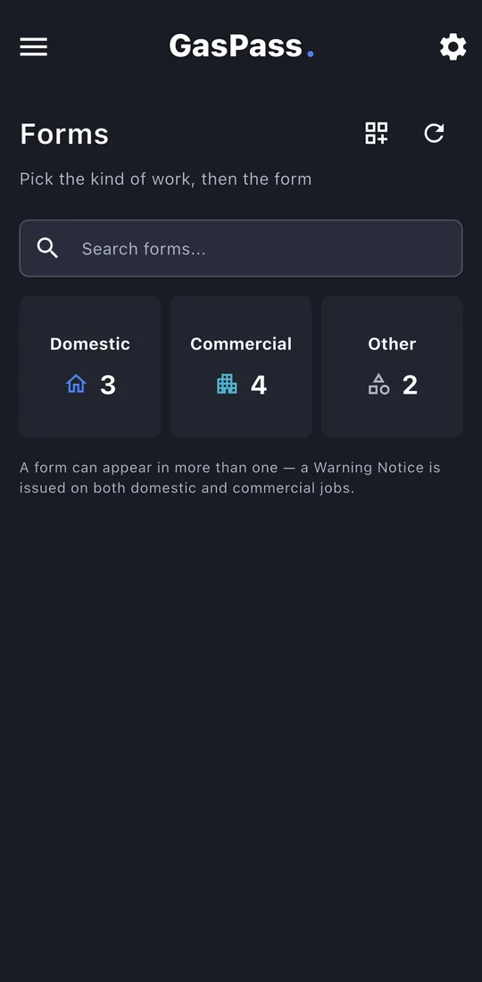The Forms screen