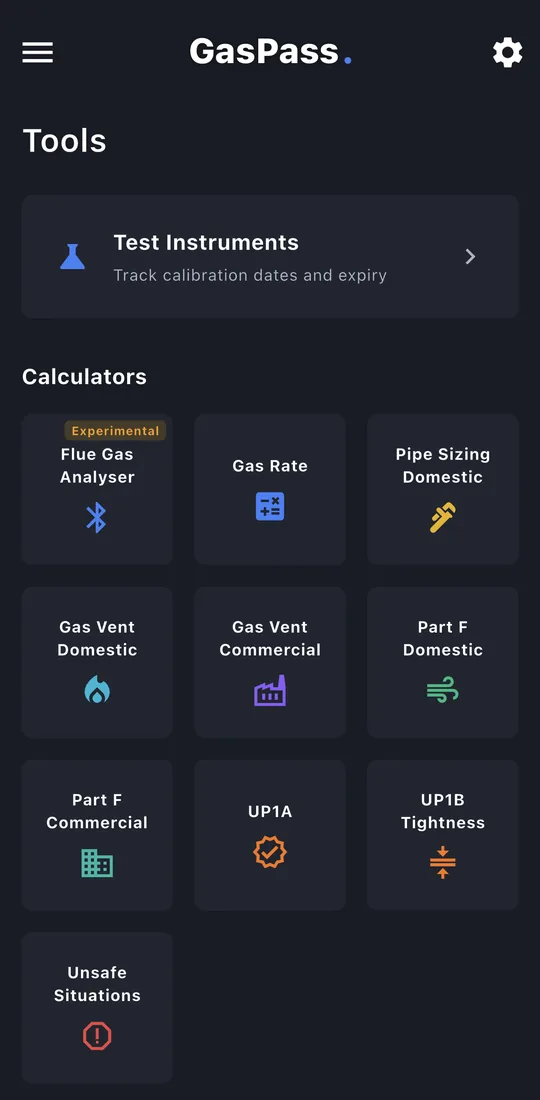 The Tools screen