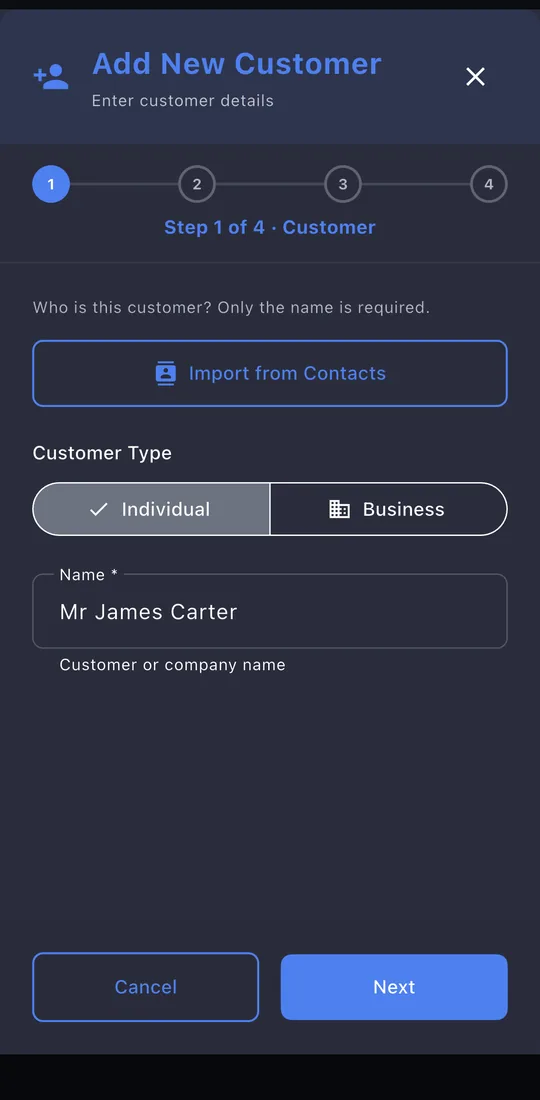 Add customer, step 1