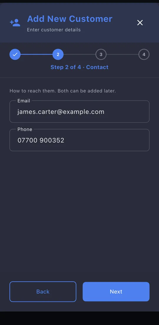 Add customer, step 2, Contact