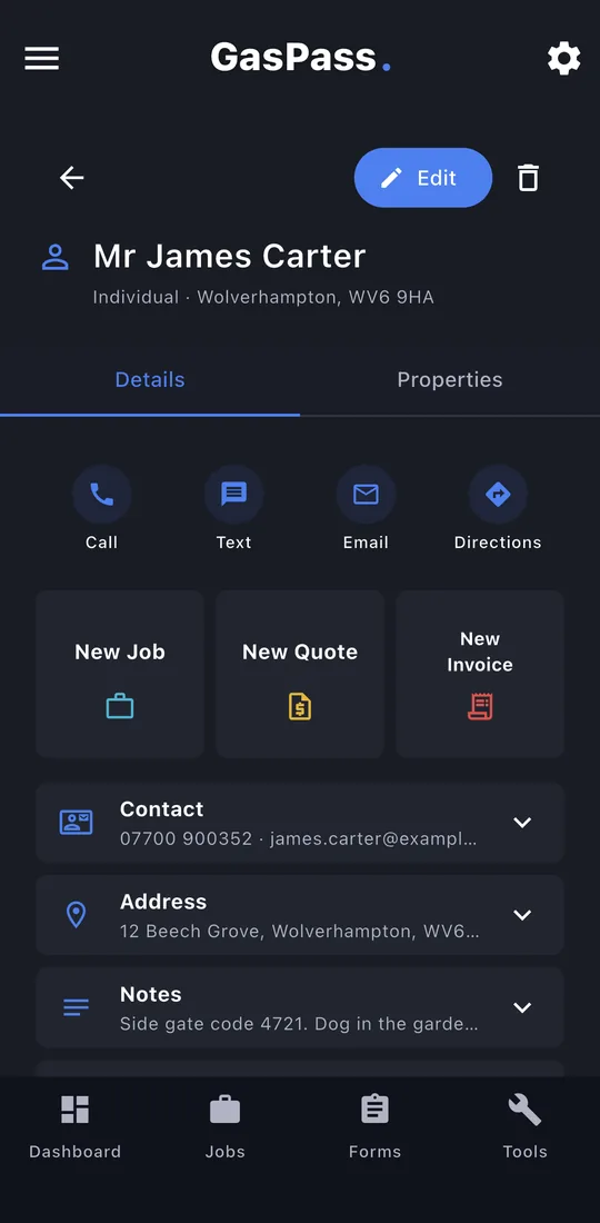 The new customer's page