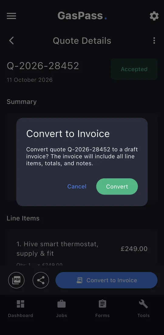 Convert to Invoice