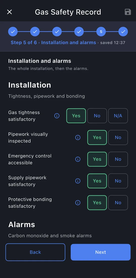 Installation and alarms