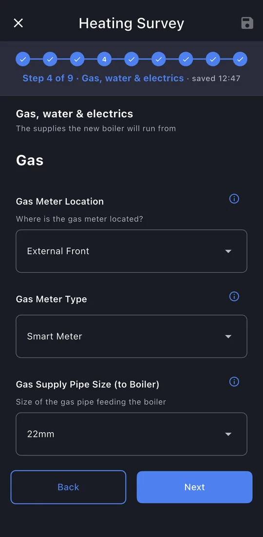 Gas, water and electrics