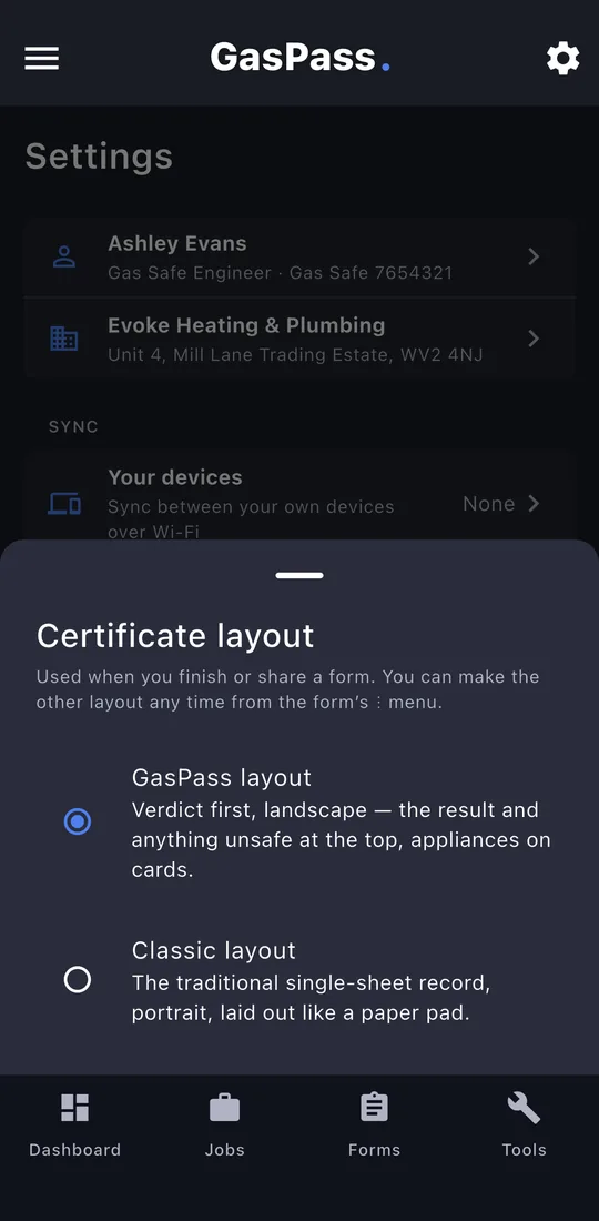 Certificate layout
